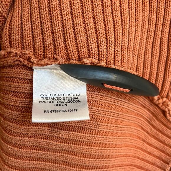 Sigrid Olsen Sport Ribbed Silk Blend Cardigan Rust Orange Waterfall Sweater 2X - Picture 6 of 15